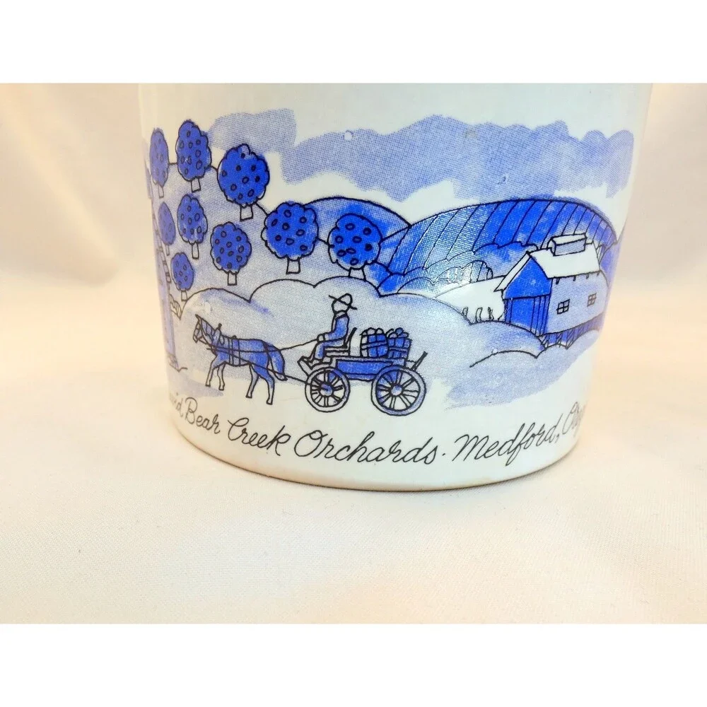 Harry & David Bear Creek Orchards Blue & White Jam Jar 5